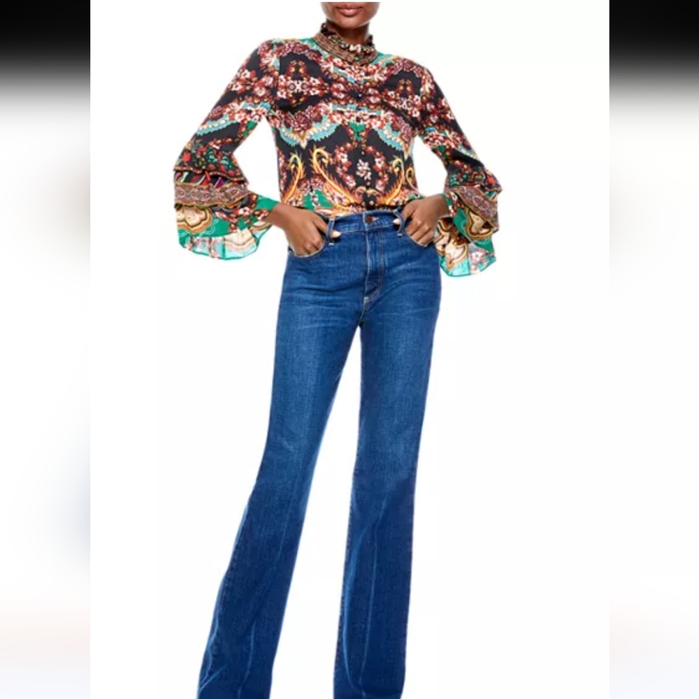 NWT$368 Alice and Olivia Liberty Printed Tiered Ruffled Botton Front Blouse XS